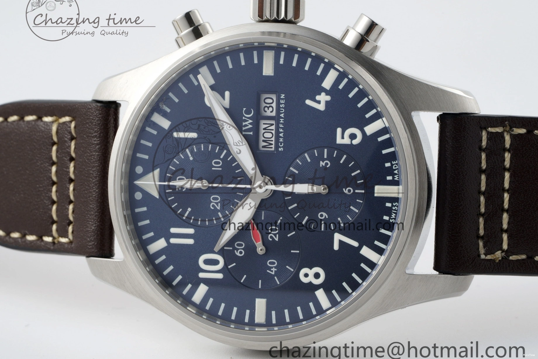 MIROTIME 0407 Pilot Chrono SS AZF 1:1 Best Edition Blue Dial on Brown Leather Strap A TimelessDesign 7060